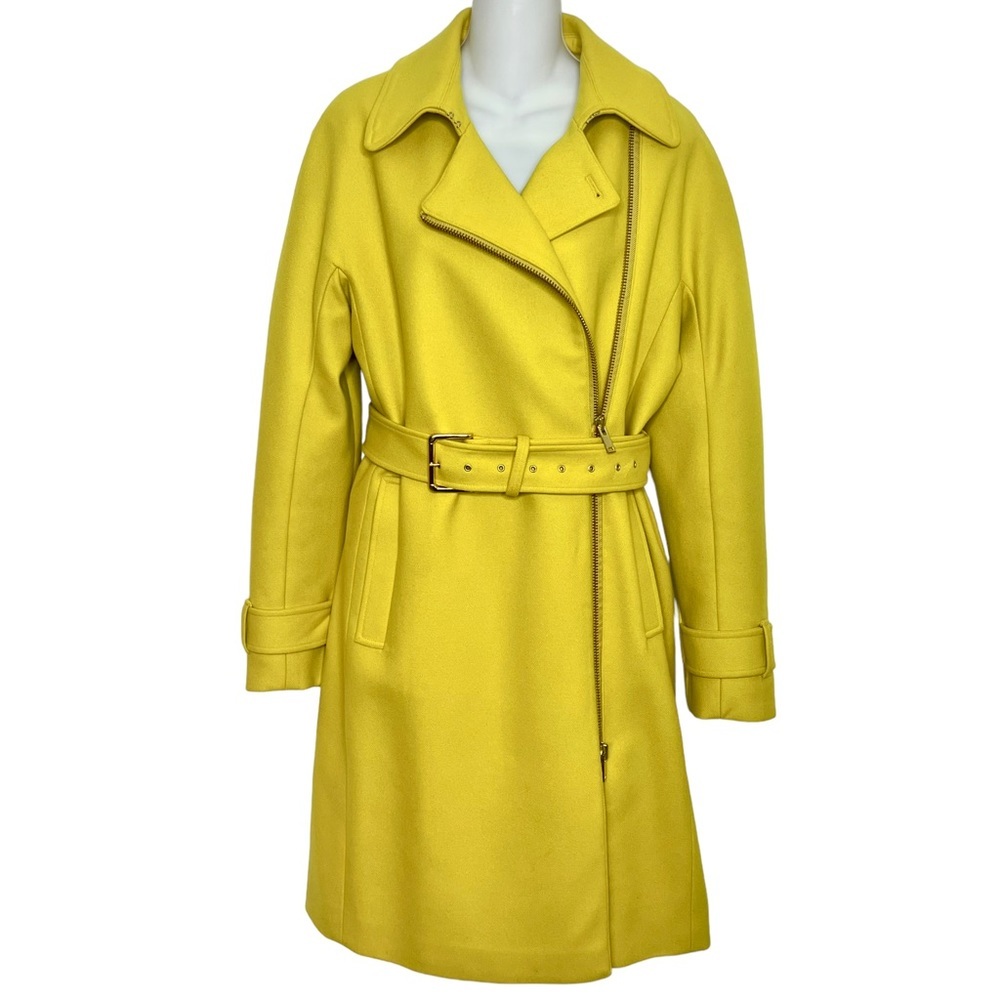 J.CREW GOLD MELTON WOOL ASYMMETRICAL ZIP FRONT BELTED TRENCH COAT SIZE 8